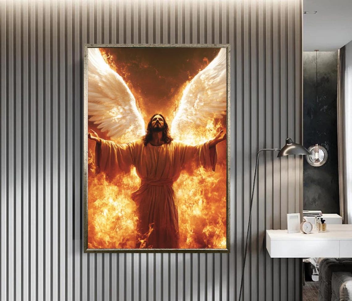 Angel Wings Wall Art Divine Fire Print Spiritual Celestial Being Wall Decor