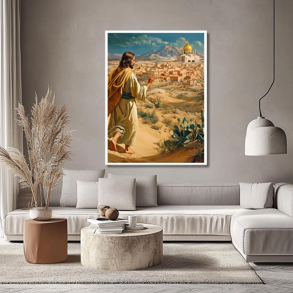 Jesus Praying Over Jerusalem City Golden Dome Desert View Poster - Image 3