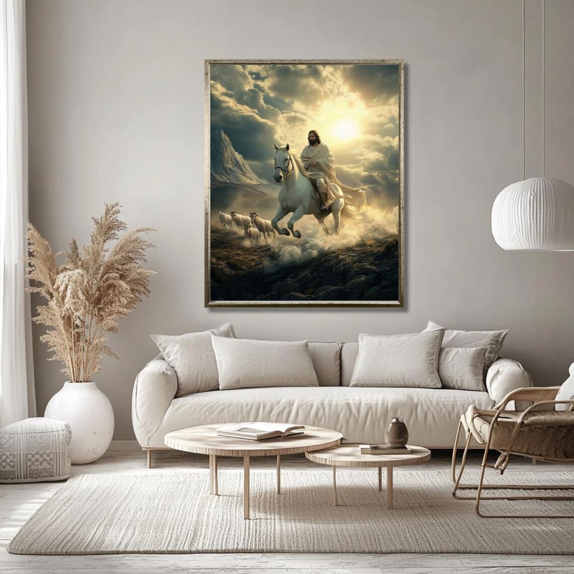 Jesus Christ Riding White Horse Leading His Sheep Divine Poster - Image 2