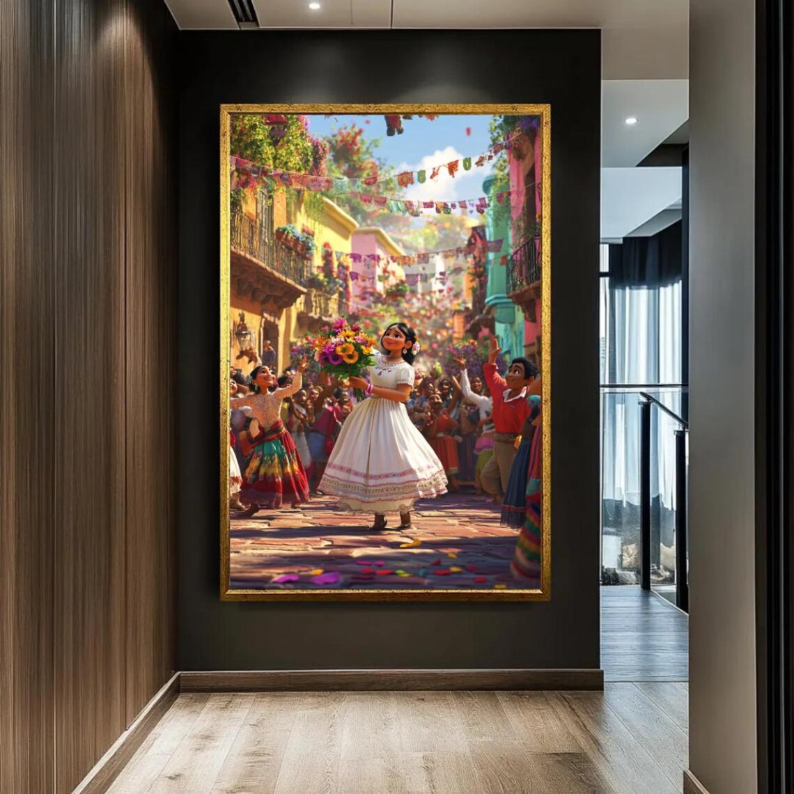Colorful Mexican Fiesta Street Dance Celebration Scene Wall Art - Image 3