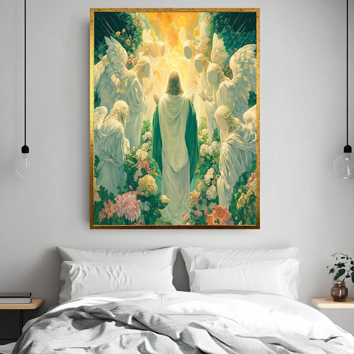 Jesus Christ With Angels In A Radiant Heavenly Flower Garden Poster - Image 2