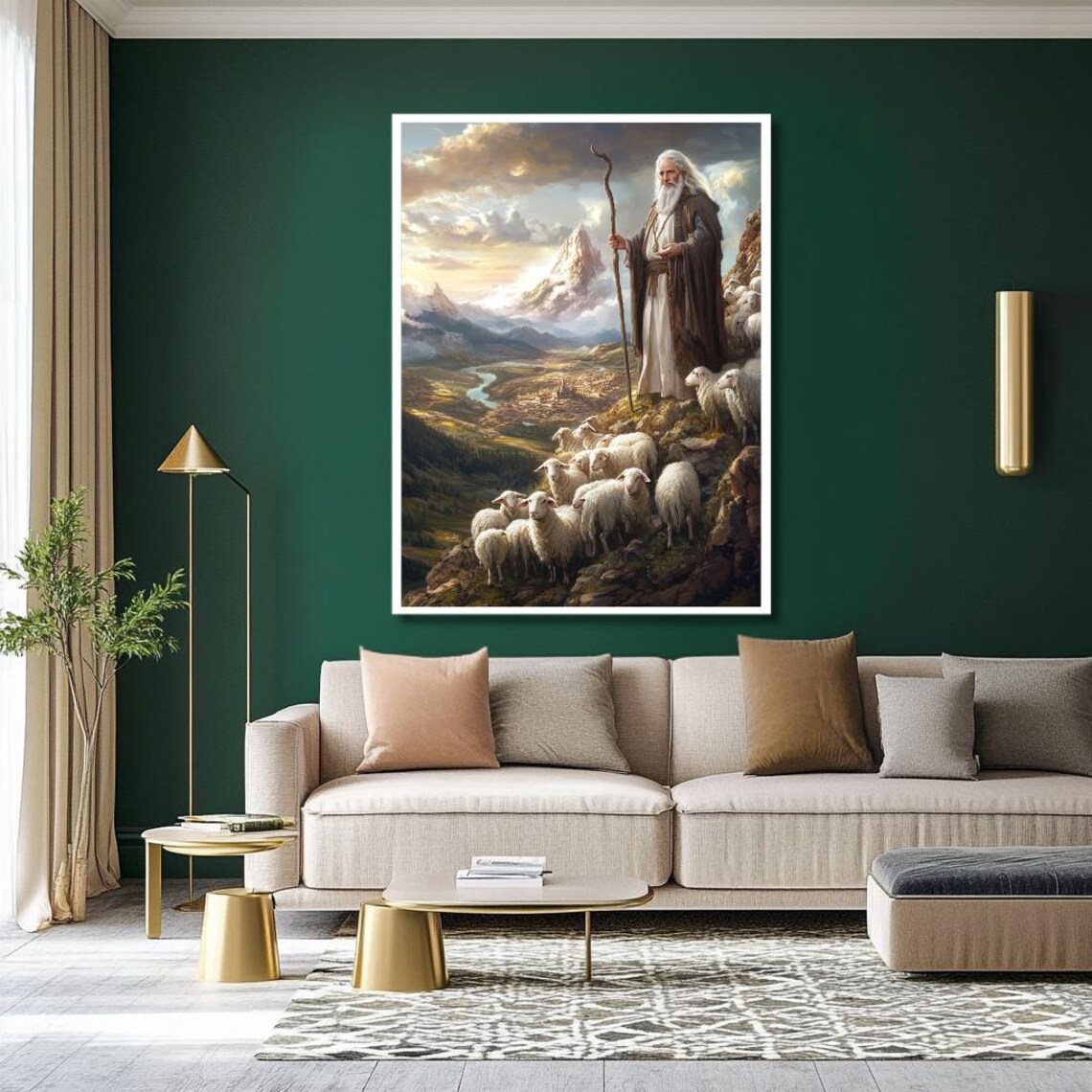 Elder Shepherd With Staff Leading His Flock on a Mountain Poster - Image 2