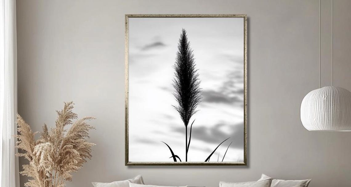Minimalist Black And White Pampas Grass Botanical Wall Poster For Home