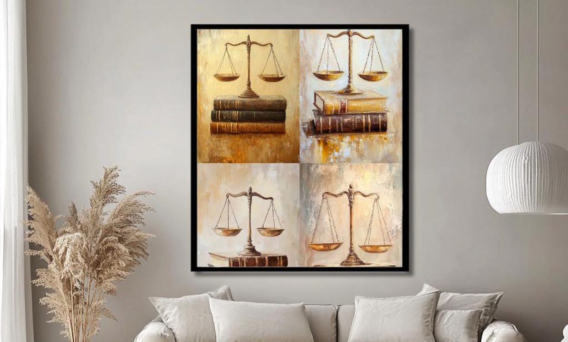 Scales Of Justice On Antique Law Books Four Panel Vintage Poster - Image 3