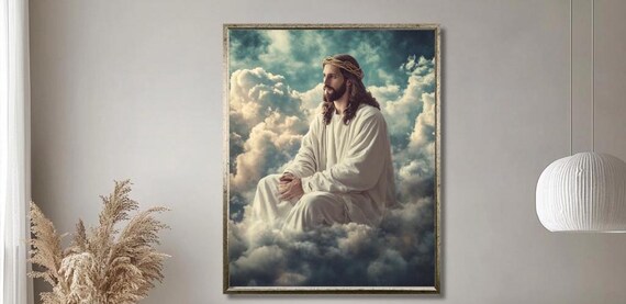 Jesus Seated Among the Clouds Wearing the Crown of Thorns Poster