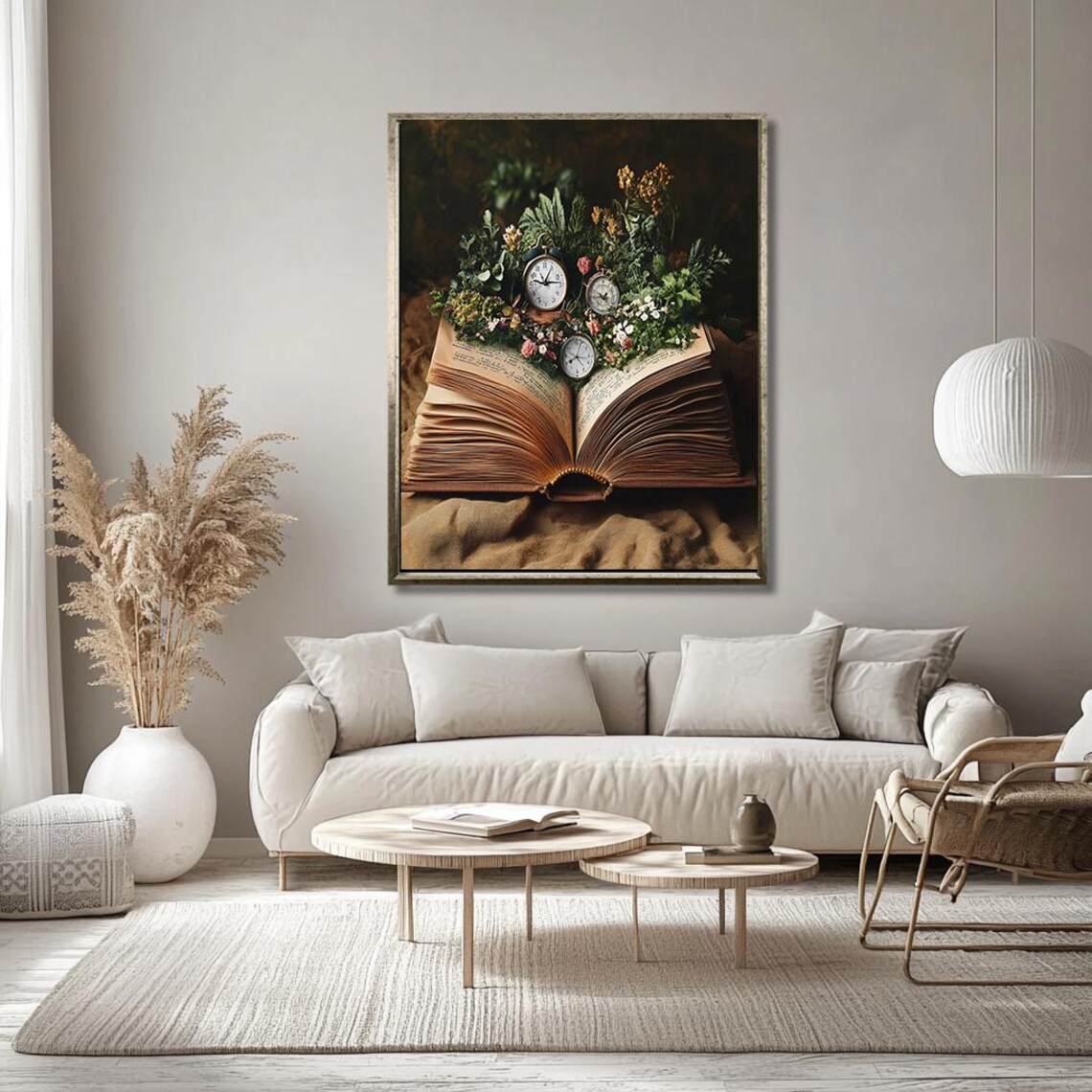 Open Book With Clocks And Wildflowers Surreal Literary Poster - Image 3