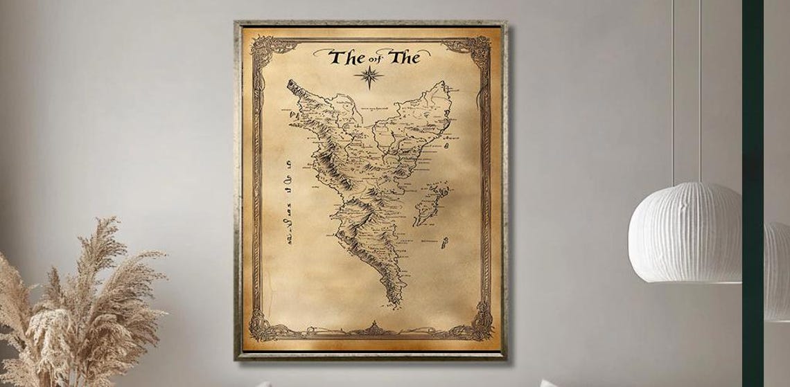 Vintage Fantasy Map Compass Rose Antique Cartography Art Print