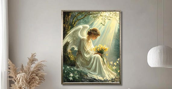 Angel Garden Wall Art Heavenly Daffodil Print Celestial Spring Wall Decor