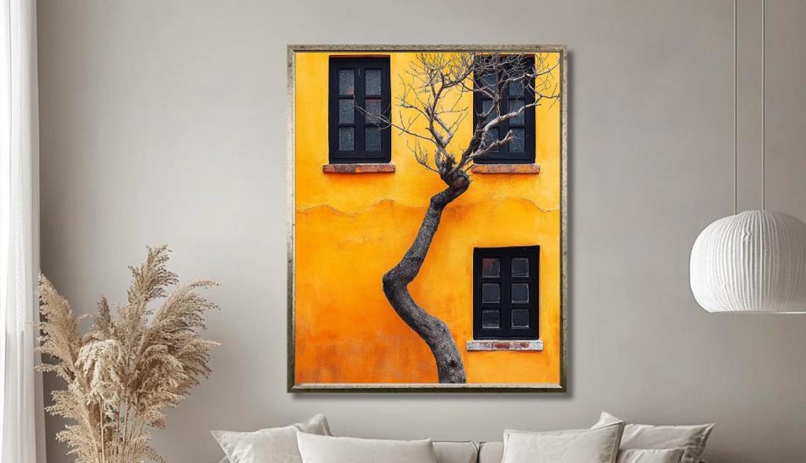Golden Tree Under Full Moon Wall Art Magical Night Landscape With Starry Sky Enchanting Nature Decor For Living Room Large