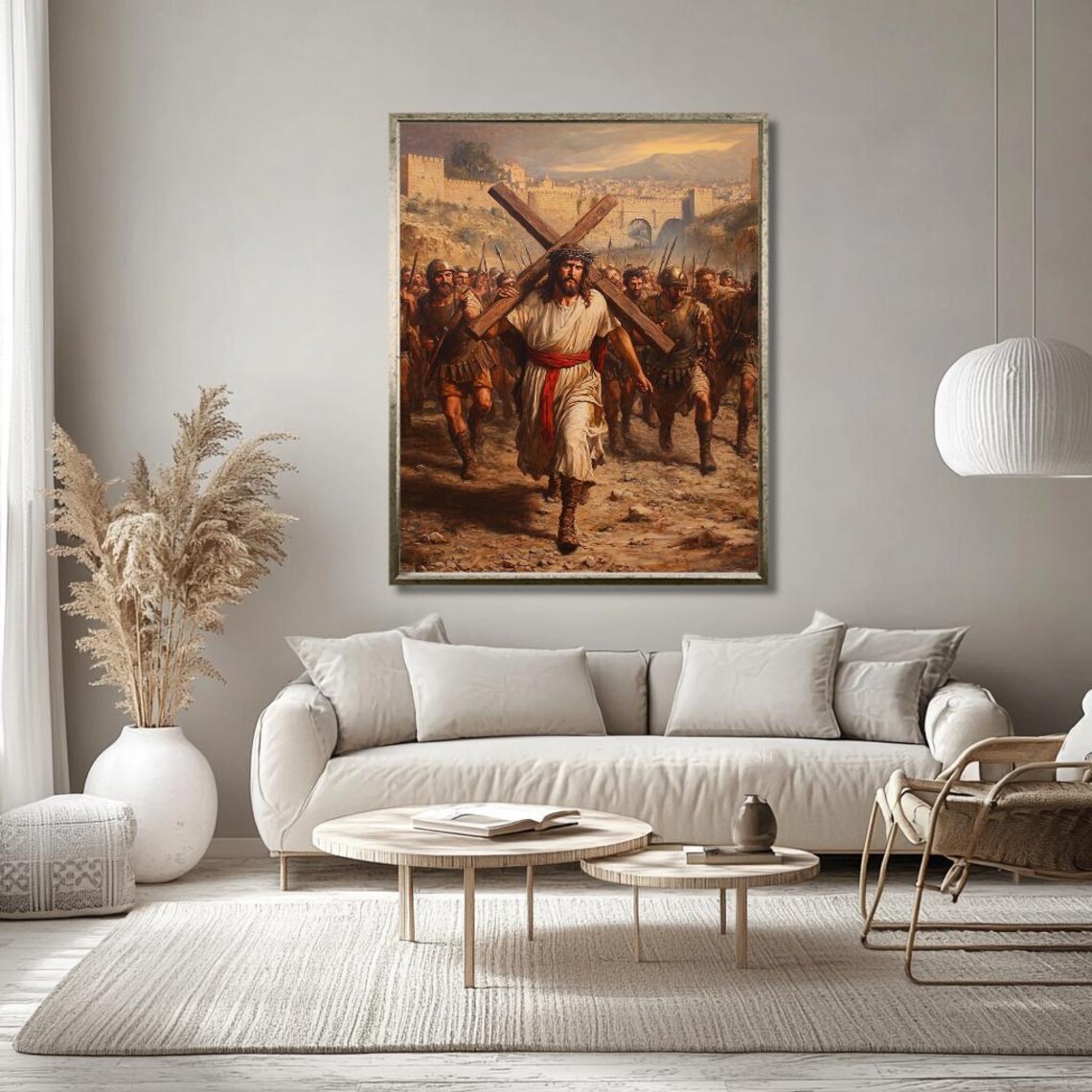 Jesus Carrying the Cross Through Jerusalem Surrounded by Soldiers Poster - Image 3