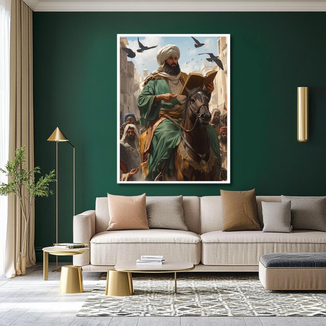 Islamic Scholar on Horseback Reading Book to Crowd Art Poster - Image 3