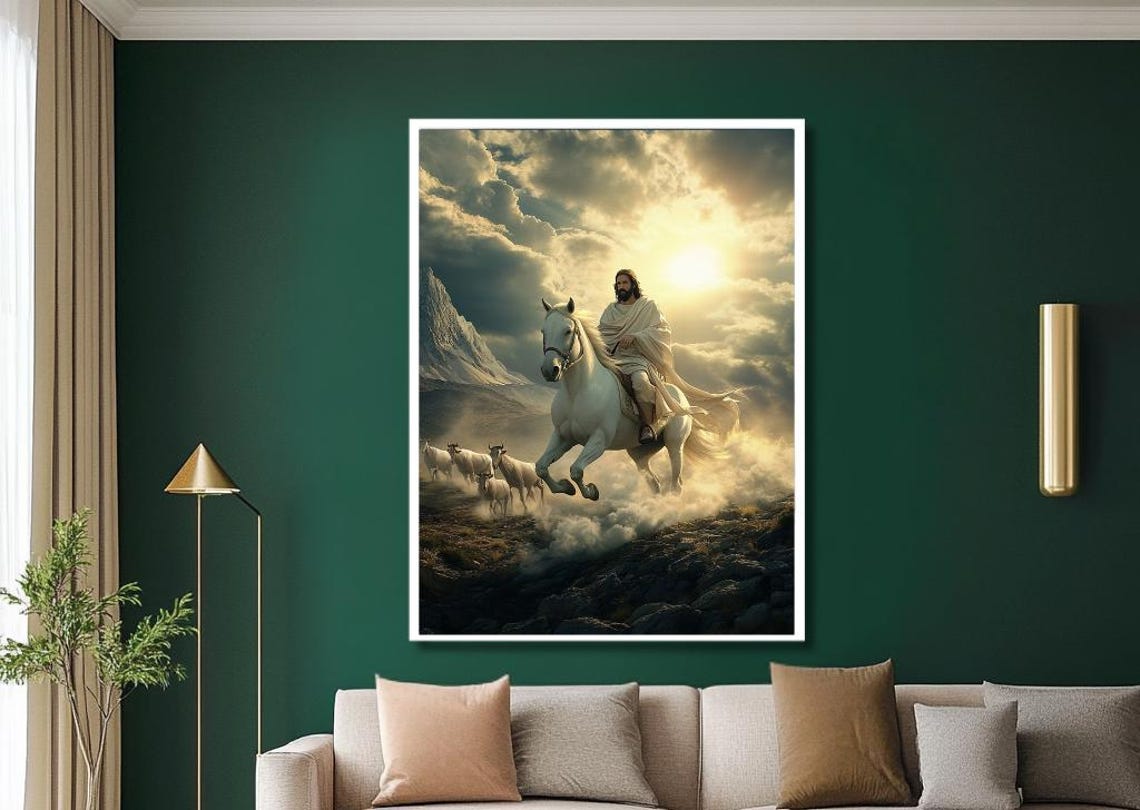 Jesus Christ Riding White Horse Leading His Sheep Divine Poster - Image 3