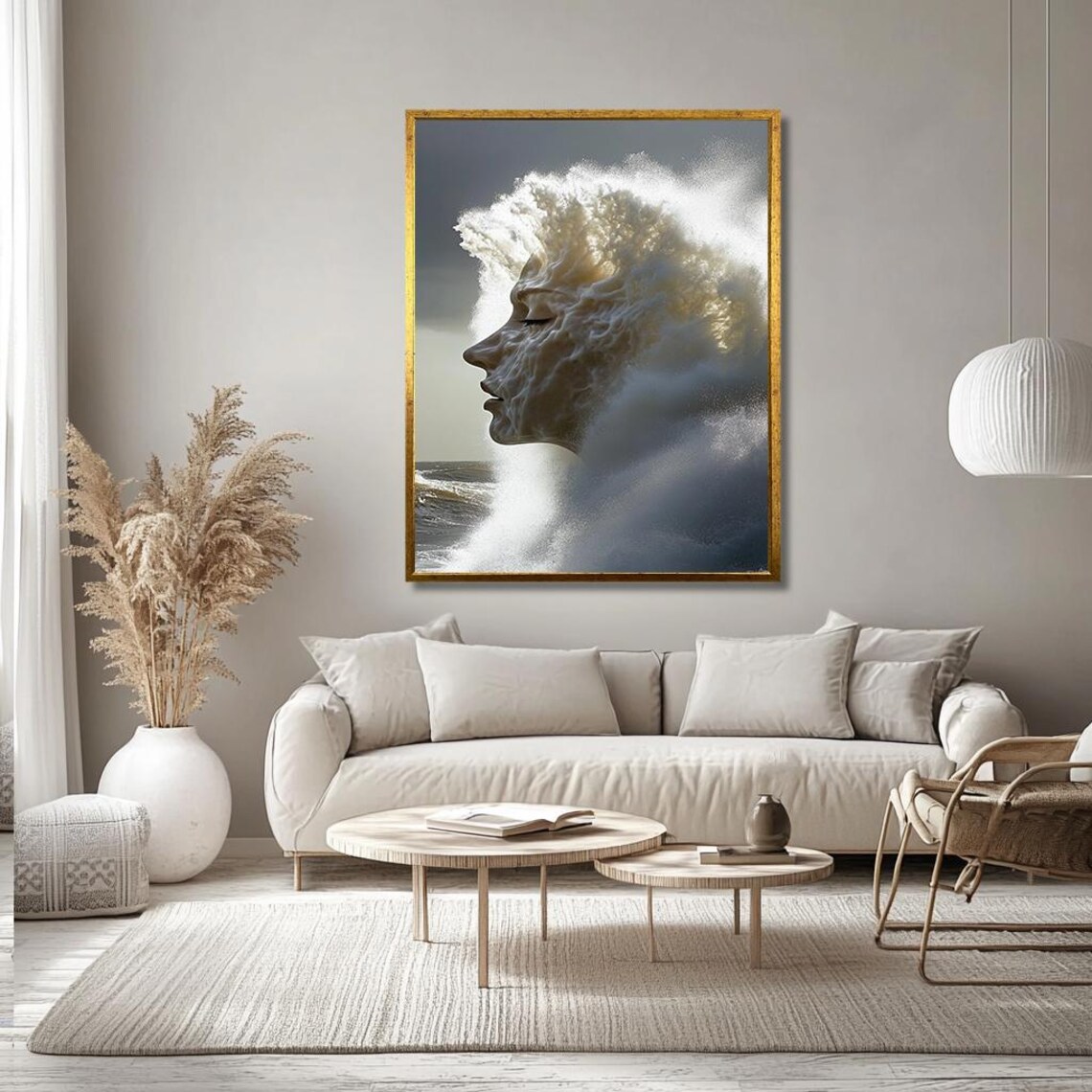 Ethereal Ocean Wave Woman Face Formed in White Sea Foam Poster - Image 3