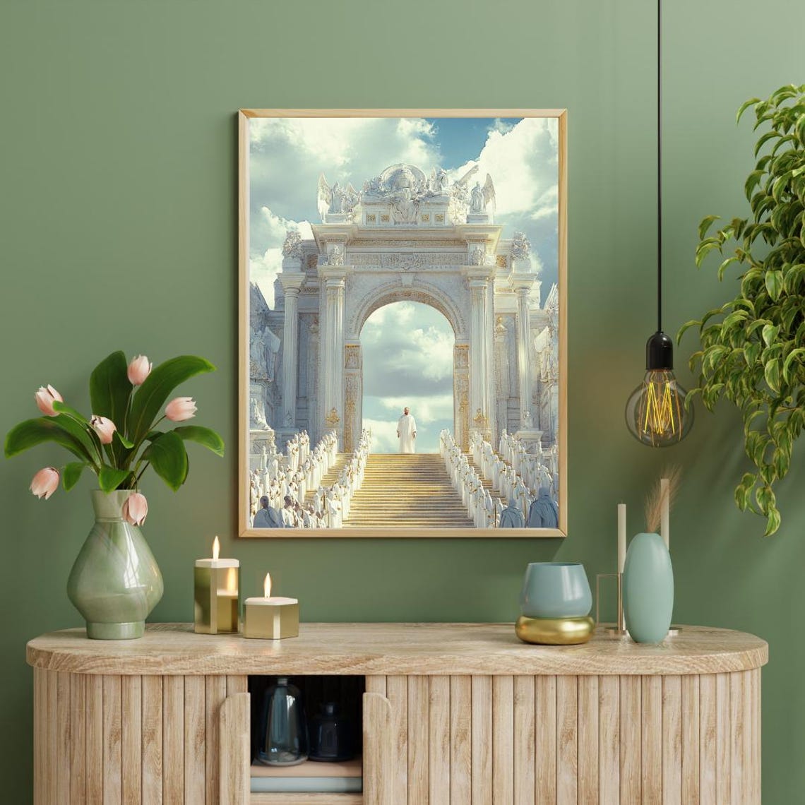 Heavenly Gates Marble Arch Stairway with Angels Celestial Art Poster