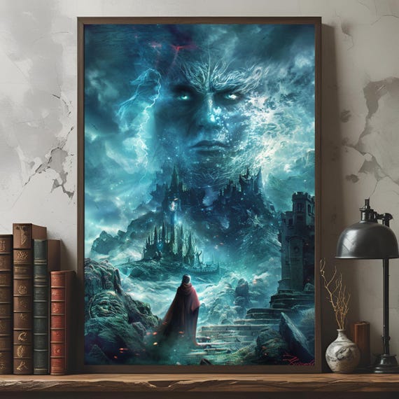 Fantasy Wall Art Dark Poster Magical Castle Print Epic Gamer Room Decor Landscape Gift For