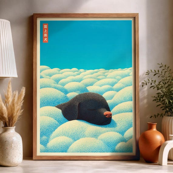 Japanese Labrador Retriever Poster Print Japandi Wall Art Dog Painting Minimalist Decor