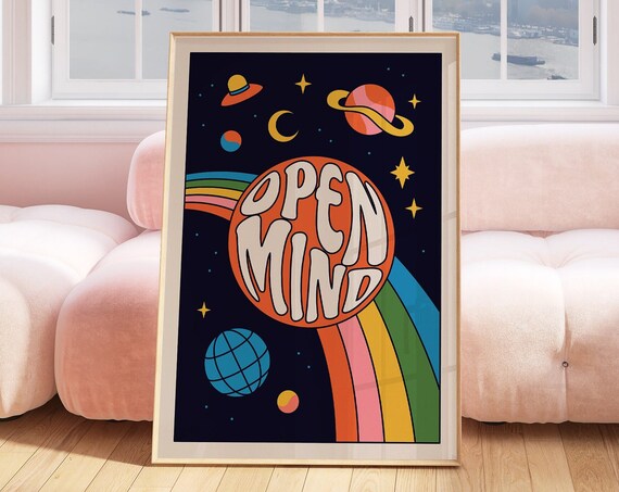 Retro Groovy Space Print Vintage Wall Art 70s Style Poster Trendy Illustration Funky Hippie Decor 2231