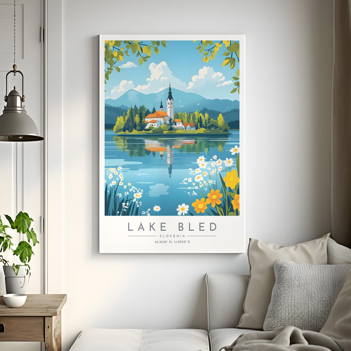 Lake Bled Slovenia Island Church Wildflower Lake Reflection Poster - Image 2