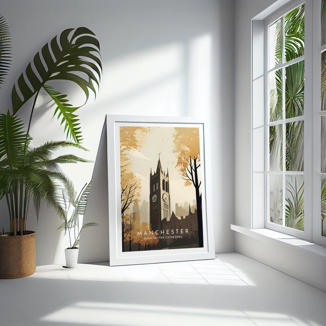Manchester Cathedral Golden Autumn Trees England Minimal Travel Poster - Image 4