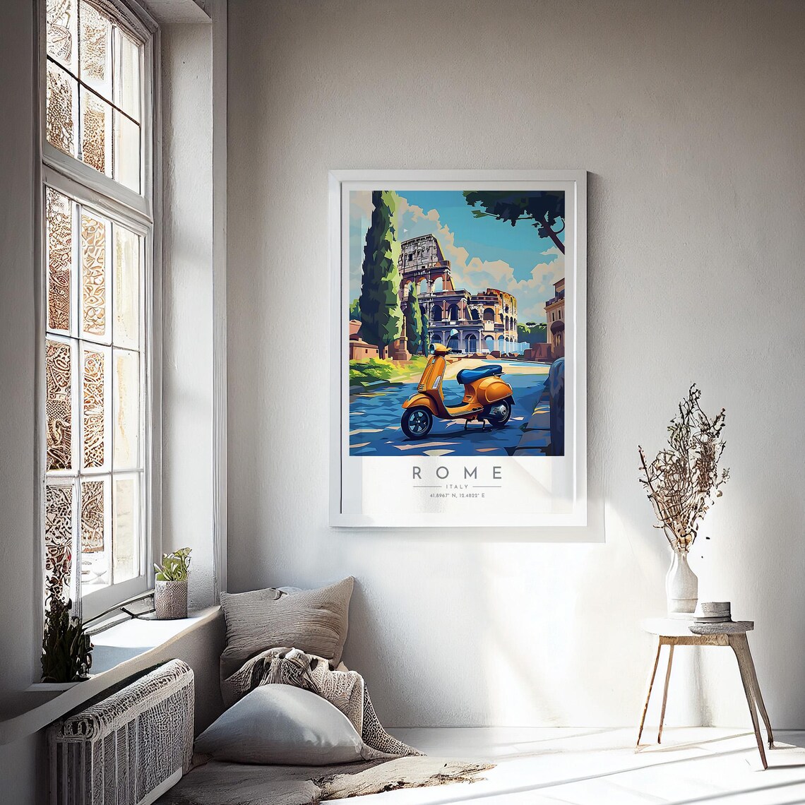Rome Orange Vespa Scooter Colosseum Pop Art Street Travel Poster - Image 4