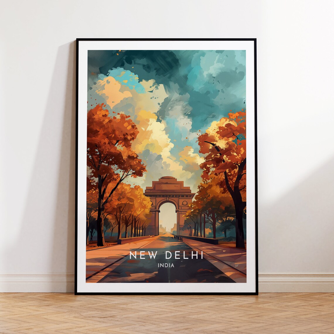 New Delhi India Gate Painterly Daytime Tree-Lined Avenue Poster