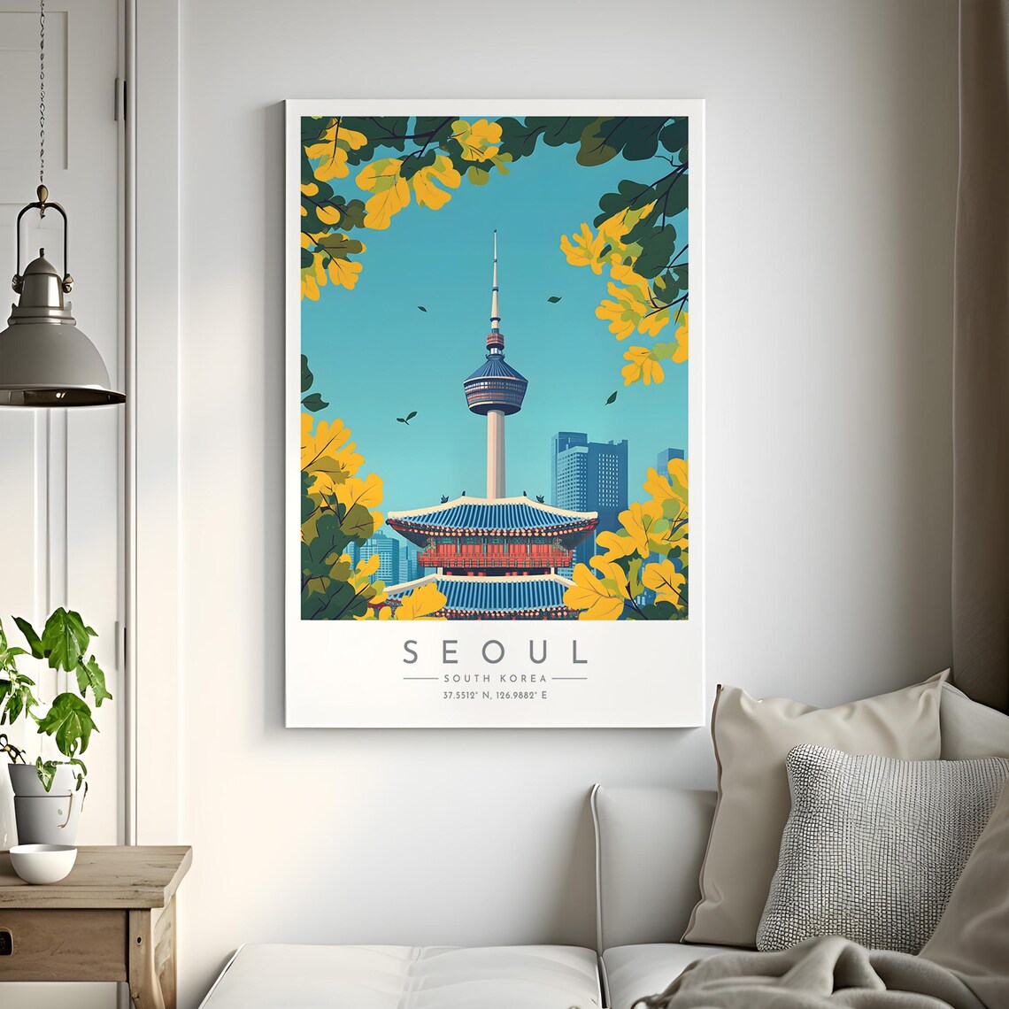 Seoul N Seoul Tower Palace Roof Autumn Gold Korea Travel Poster - Image 2