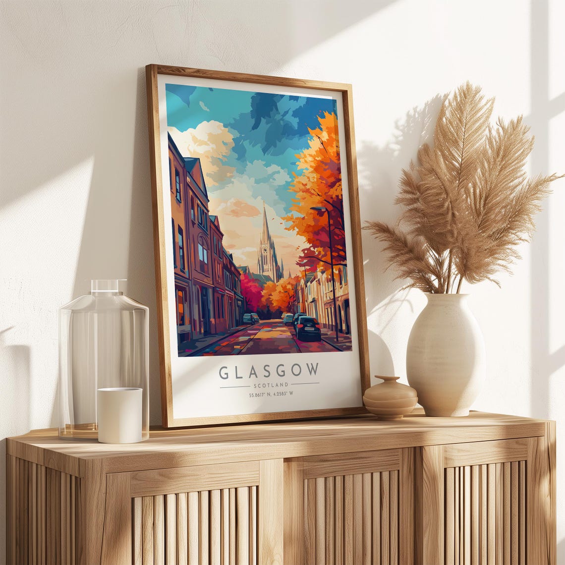 Glasgow Scotland Autumn Street Orange Tree Canopy City Poster - Image 3