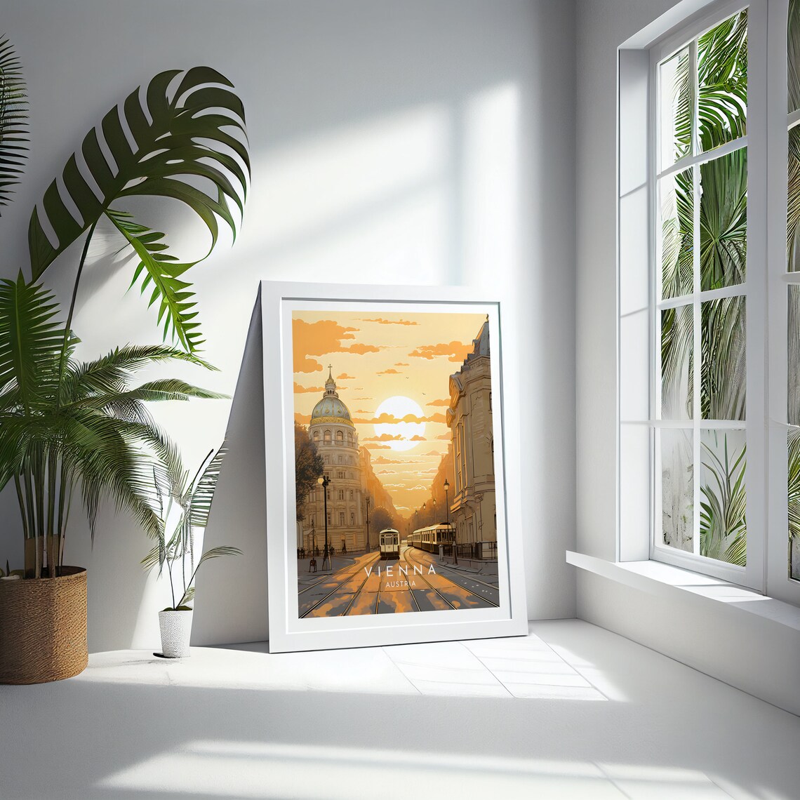 Vienna Austria Golden Sunset Tram Domed Boulevard Travel Poster - Image 4