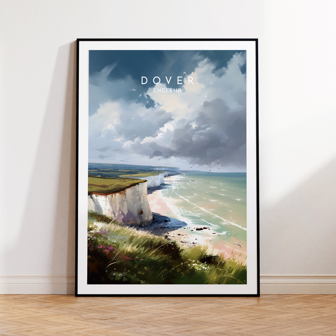 Dover England White Cliffs Sunny Day Wildflowers Travel Poster
