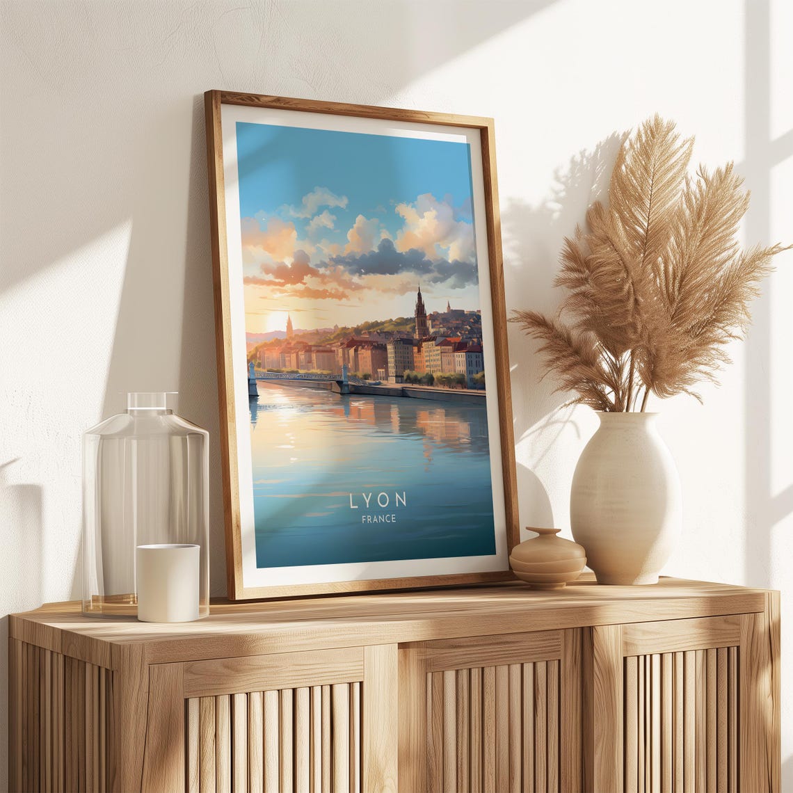 Lyon France Old Town Riverfront Golden Sunset Reflective Poster - Image 2
