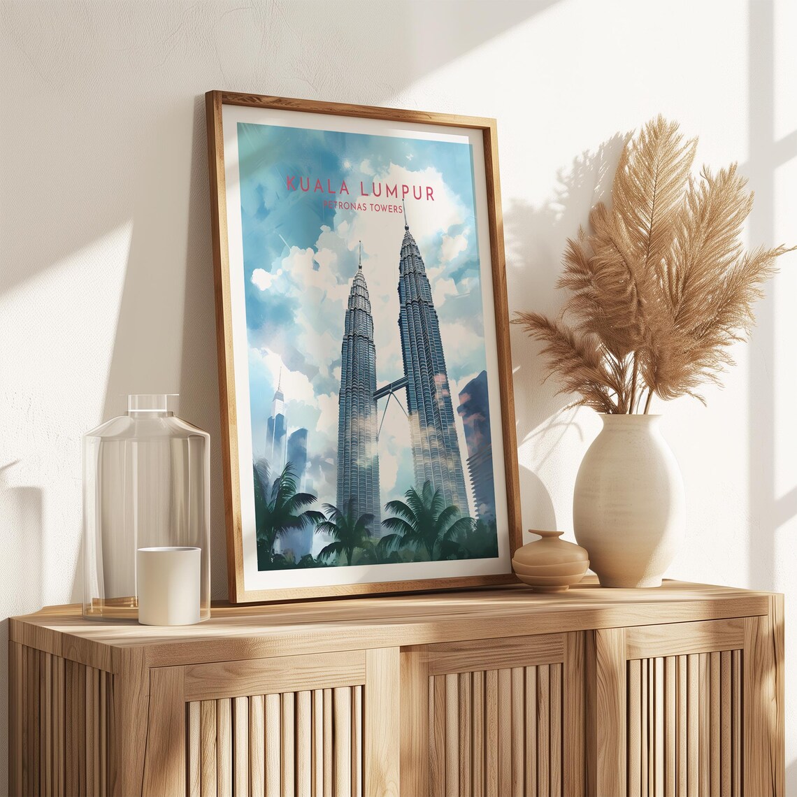 Kuala Lumpur Petronas Towers Watercolor Travel Poster at Daytime - Image 2