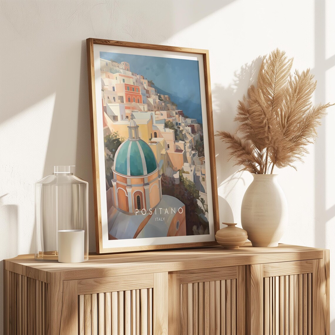 Positano Italy Church Dome Amalfi Coast Golden Sunset Glow Poster - Image 2