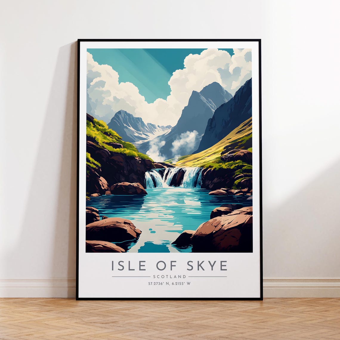 Isle of Skye Mountain Waterfall Turquoise Pool Scotland Travel Poster