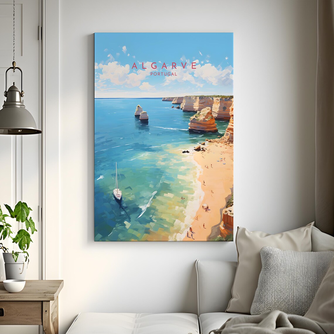 Algarve Portugal Golden Cliffs Beach Travel Poster above the Cove - Image 3