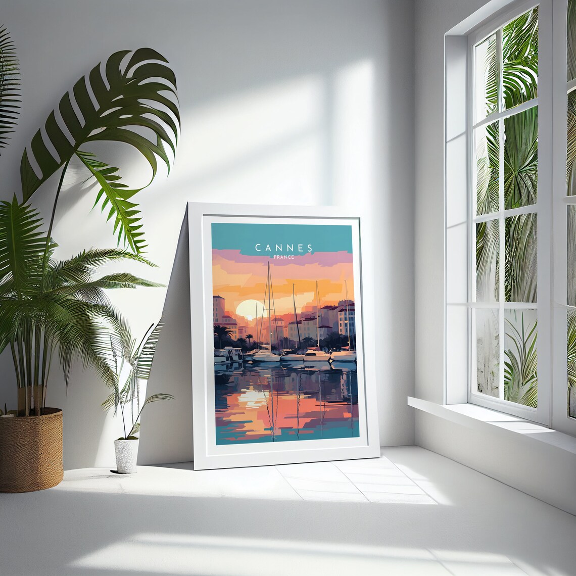 Cannes France Marina Sunset Sailboats Harbor Riviera Travel Poster - Image 4