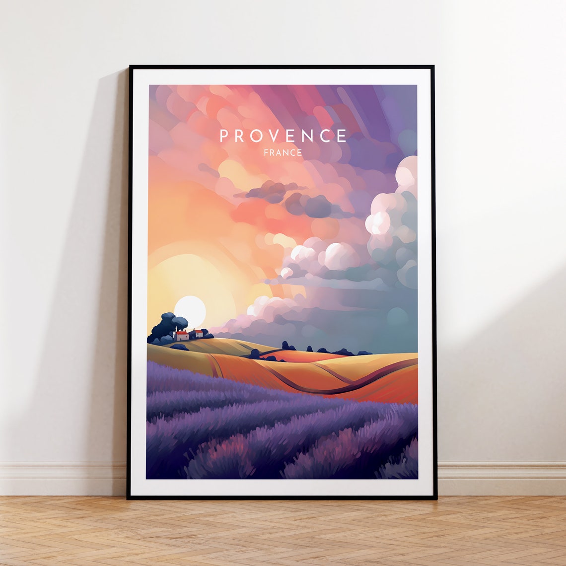 Provence France Lavender Fields Sunset Rolling Hills Travel Poster