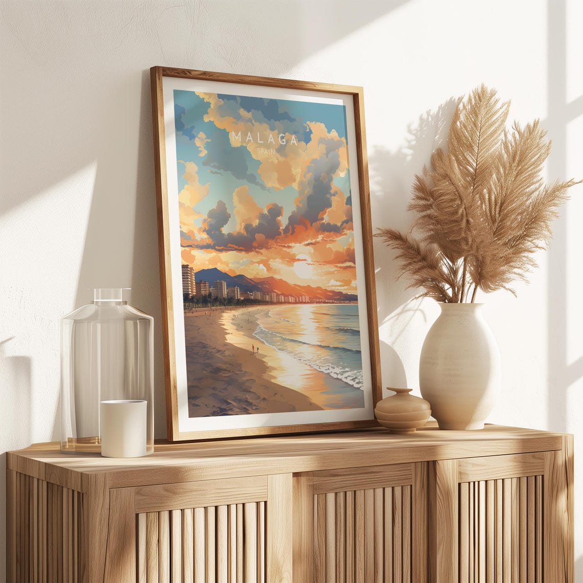 Malaga Spain Costa del Sol Golden Beach Sunset Skyline Poster - Image 2