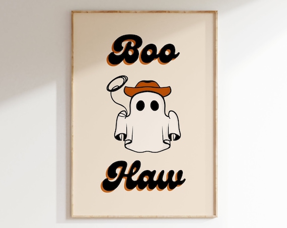 Boo Haw Cowboy Hat Ghost Funny Western Retro Halloween Art Poster