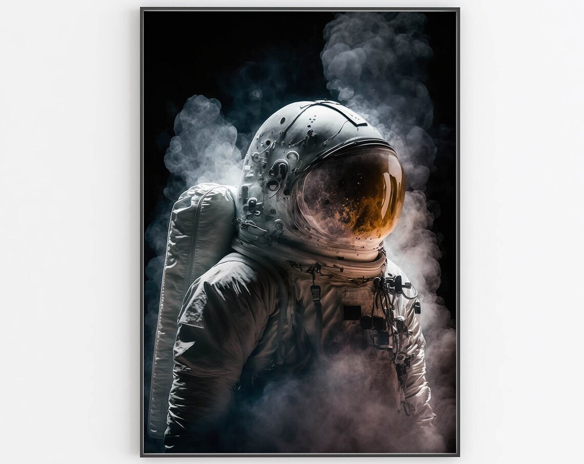 Astronaut in Smoke Poster Dramatic Black Space Portrait Moody Art
