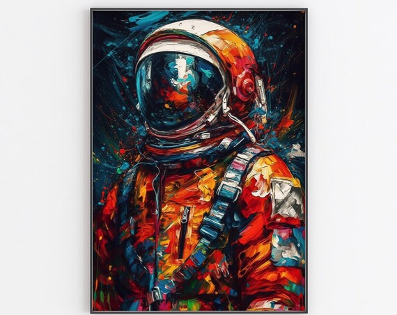 Astronaut Bust Portrait Vivid Abstract Impasto Color Burst Art Poster