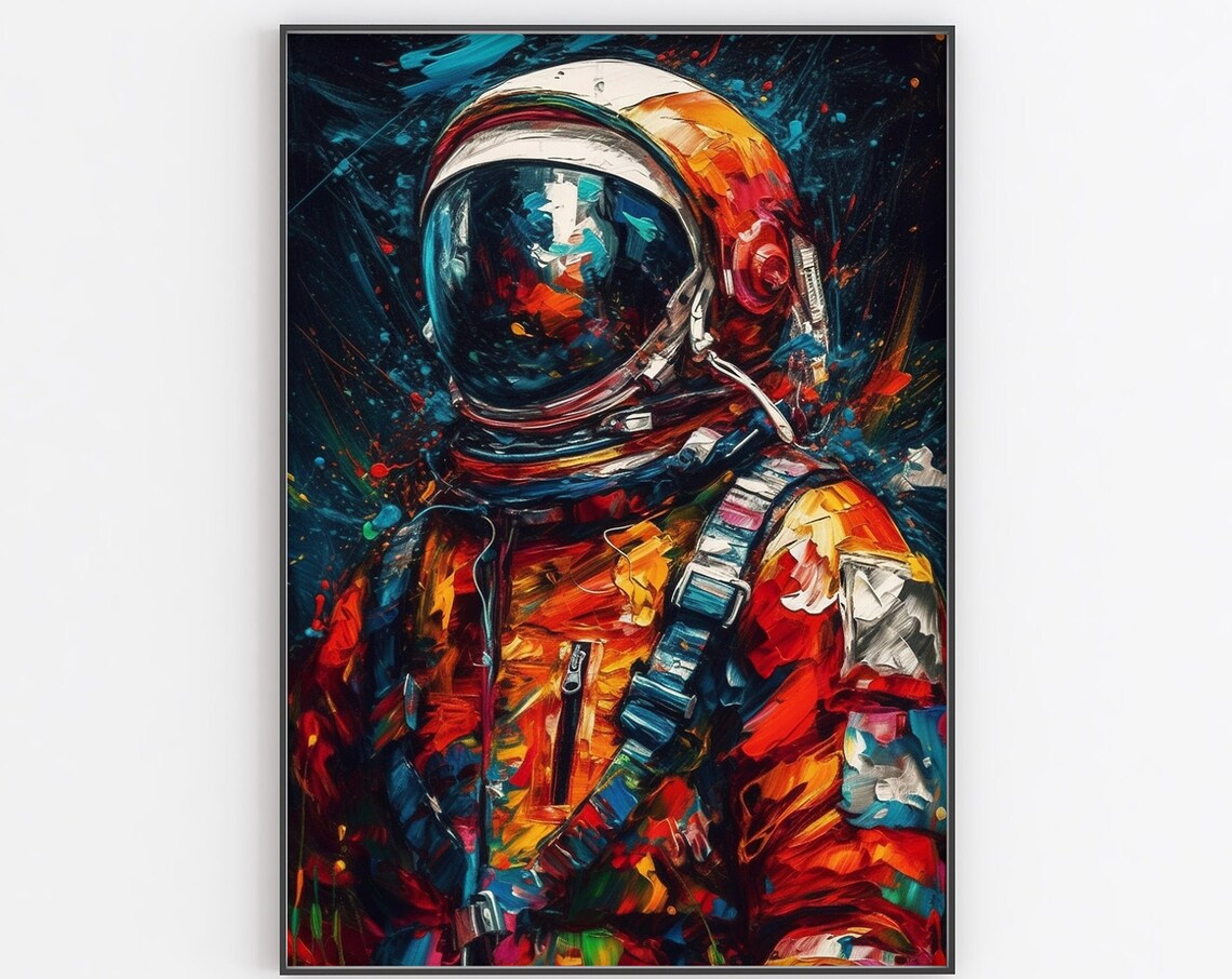 Astronaut Bust Portrait Vivid Abstract Impasto Color Burst Art Poster
