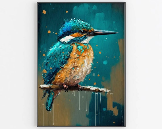 Kingfisher Oil Painting Kingfisher Painting Poster Kingfisher Art Print Wall Decor Kingfisher Wall Art Home Decor Housewarming Gift