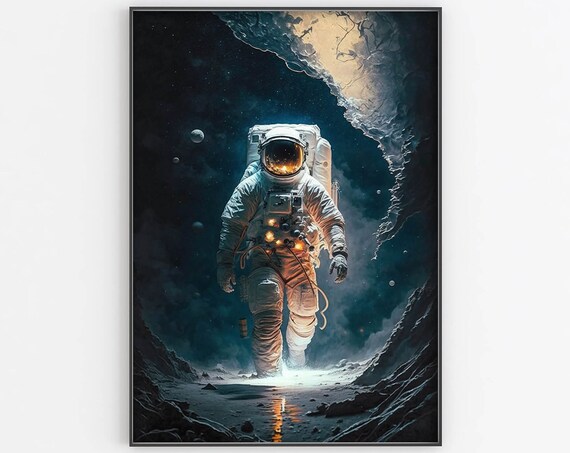 Astronaut Emerging From Dark Portal Poster Cosmic Cave Light Artwork