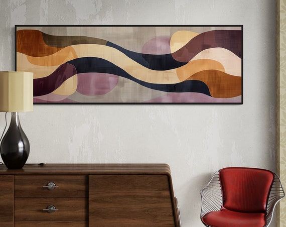 Geometric Rhythms Earthy Panoramic Wavy Wall Art Print Minimalist Abstract Waves For Above Bed Decor And Mid Century Inspired Interiors