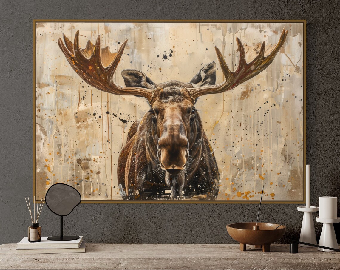 Realistic Moose Art Print, Rustic Man Cave Decor
