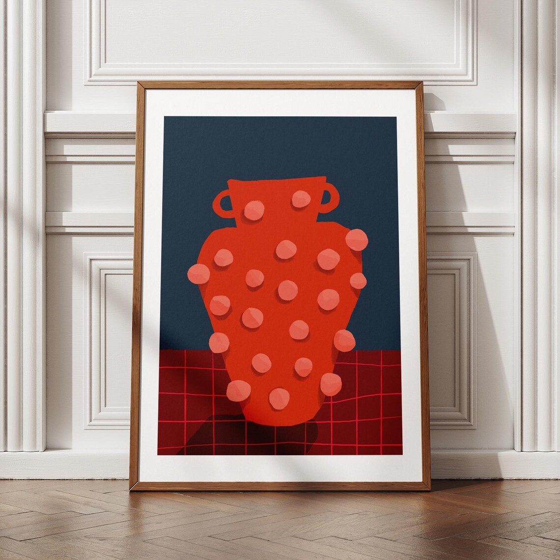 Bold Dotted Red Vase Poster, Retro Abstract Art