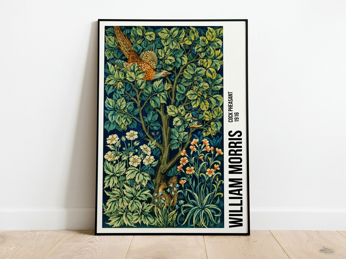 William Morris Cock Pheasant Exhibition Poster, Art Nouveau