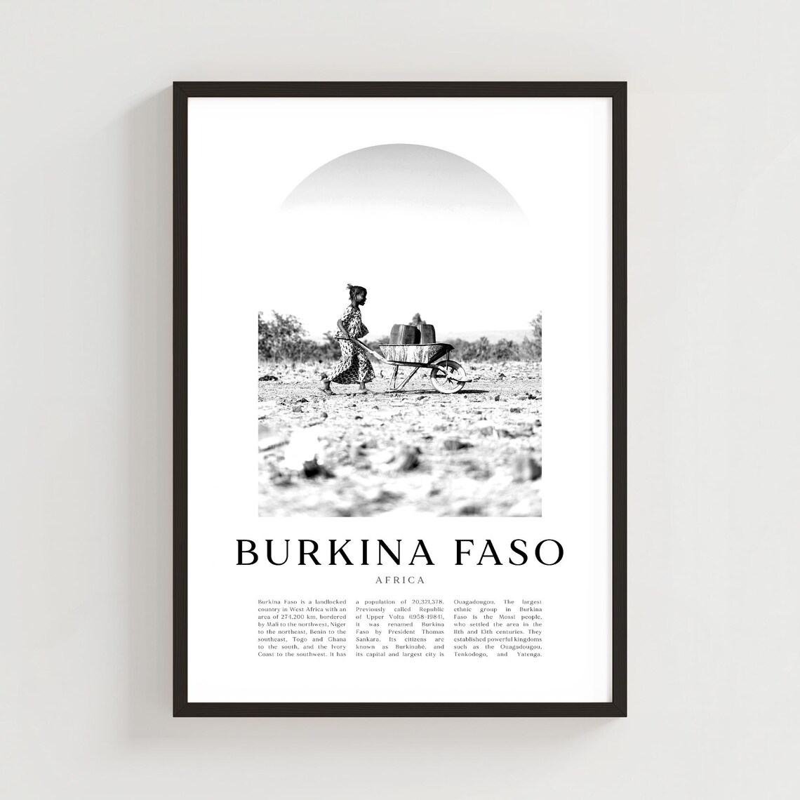 Burkina Faso Africa Rural Wheelbarrow Black and White Photo Poster