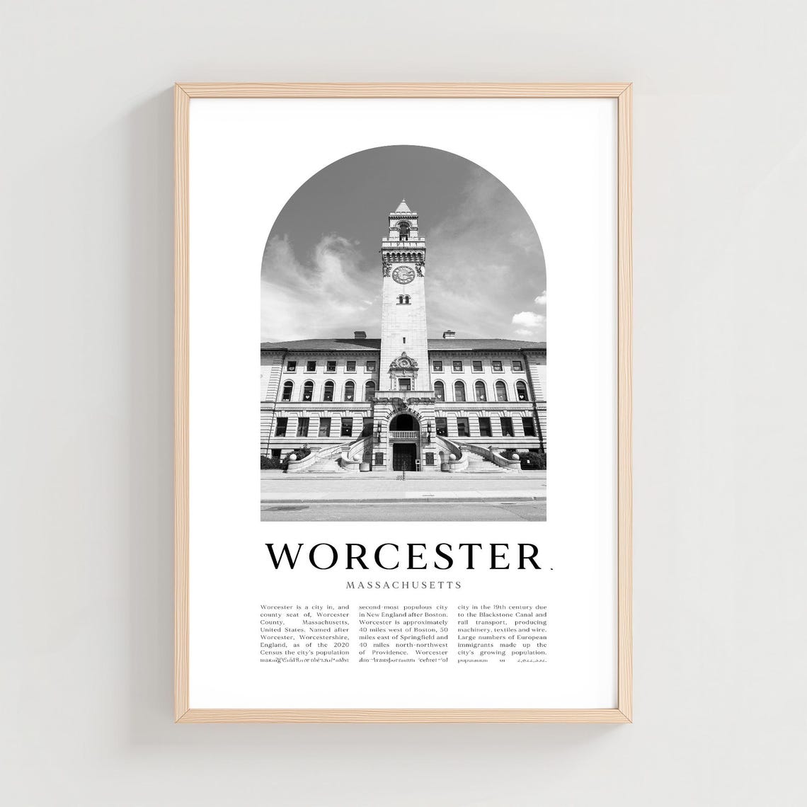 Worcester Massachusetts City Hall Clock Tower Photo Art Poster