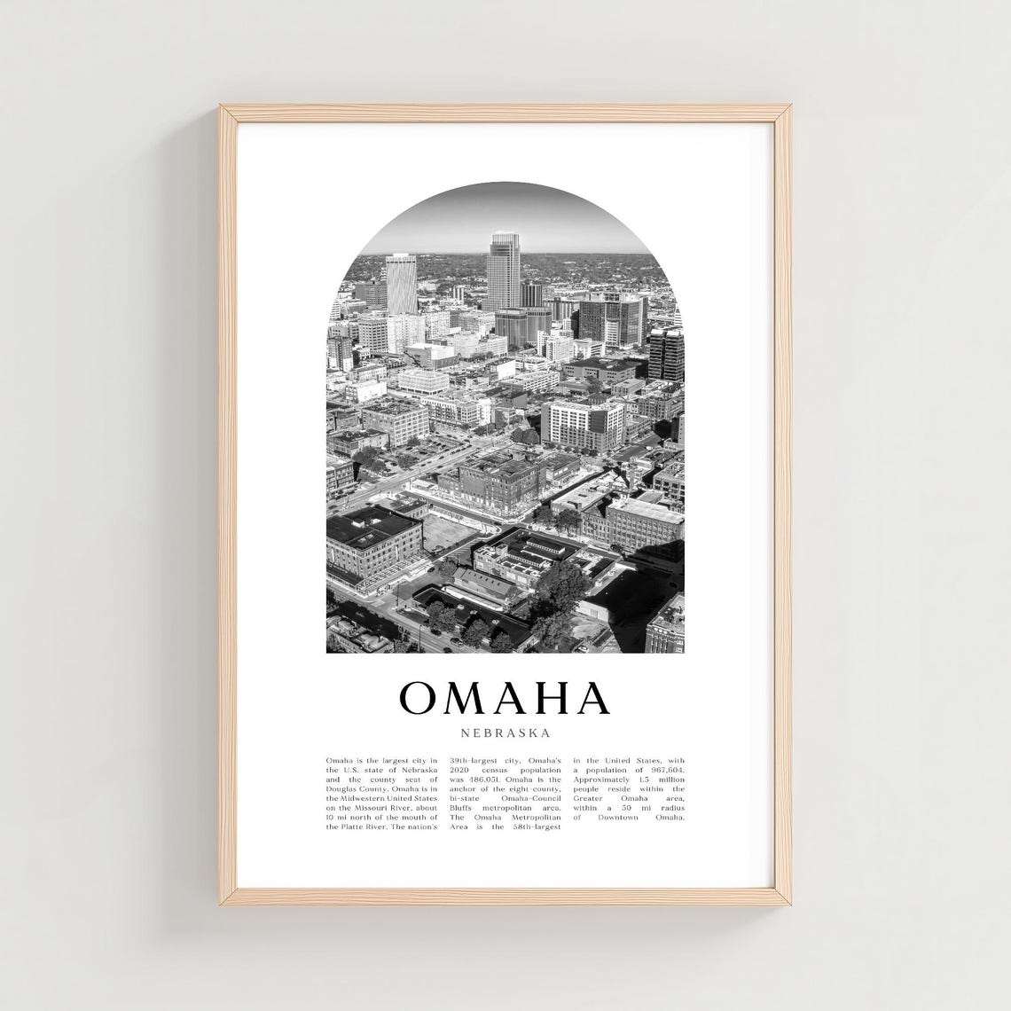 Omaha Nebraska Black and White Downtown Skyline City Arch Poster